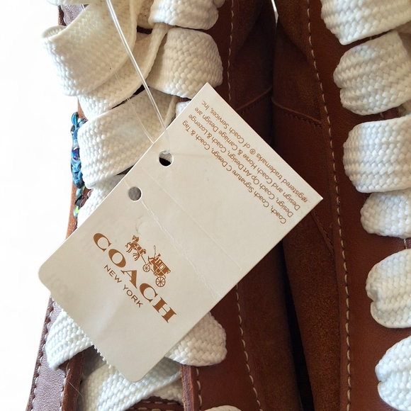 Coach Suede High Top Sneakers with Sequin Floral Embellishment - Picture 10 of 15